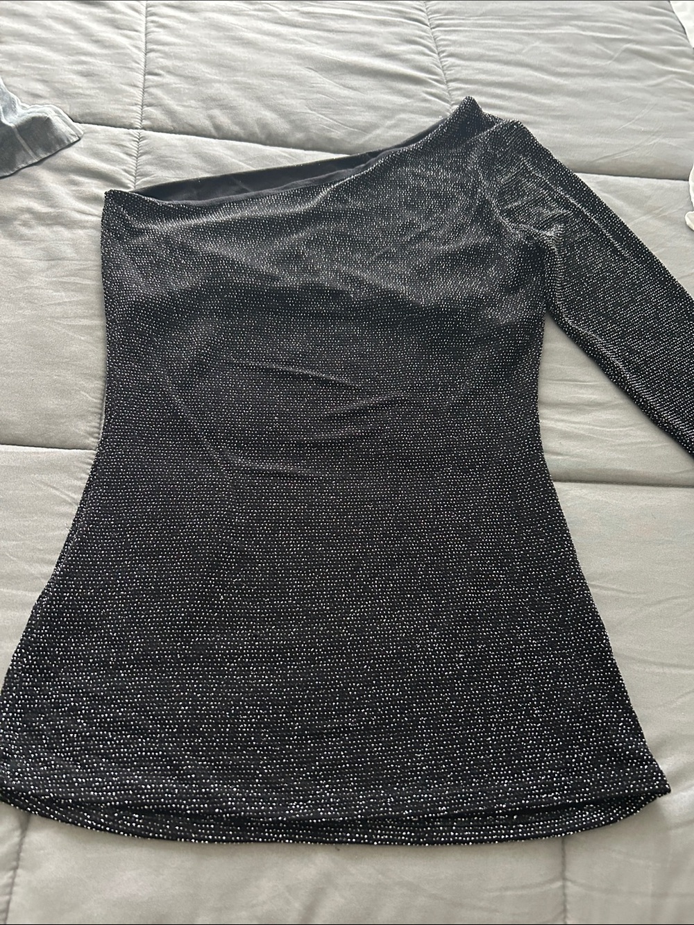 Guess Black One-Shoulder Glitter Knit Dress